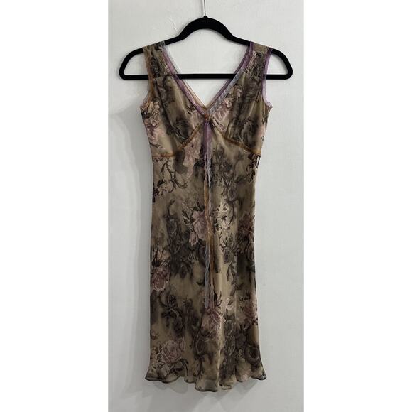 Vintage Silk Blue Pink‎ Size 2 Fairy Dainty Whimsy Roses Romantic V Neck - Picture 1 of 7